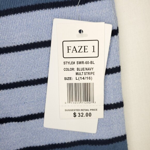 Faze 1 Sweater Boys Large 14/16 Blue Multi Stripped Pullover Crew Neck - Picture 3 of 9